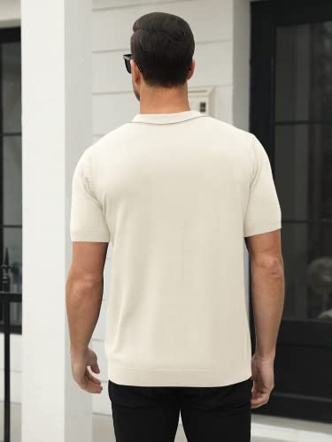 Syktkmx Mens Golf Polo Shirts Short Sleeve Casual Banded Bottom Stretch Classic Fit Solid Knit T-Shirts Cream #TOP4
