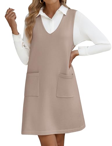 Hotouch Damen Herbstkleider ärmellos Sweater Vest Kleider Winter Casual V Neck Knit Dresses Loose Strickkleid