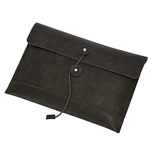 Image of men woman pu leather multifunction clutch documents sleeve A4 size manila file case envelope bag conference folder, Army Green 13.8 inch(L) x9.8 inch(H) x 0.2 inch(W)