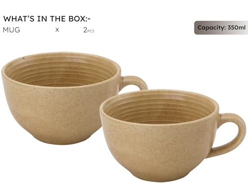 Image of Bodhi House Ceramic Soup and Coffee Wide Large Mug with Handle - Set of 2, 350 Ml Glossy Finish | Microwave Safe | for Maggi, Cappuccino, Latte, Green Tea - Wood Brown