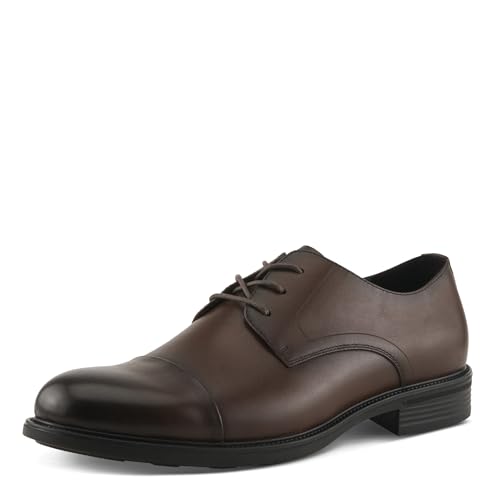 Spring Step Men’s BENEL Lace-Up Oxford – Classic Leather Dress Shoe with Stacked Heel and Rubber Sole