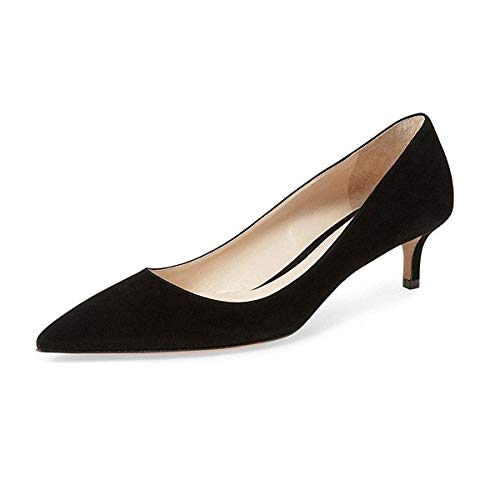 Fericzot Women's Kitten Heel Pumps,Classic Pointed Toe Slip On Low Heels Office Shoes for Evening Party Wedding Plus Size2