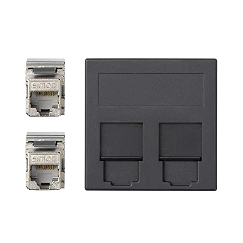 Prise RJ45 double Cat6F encastrable plaque plate graphite pour coffret de communication