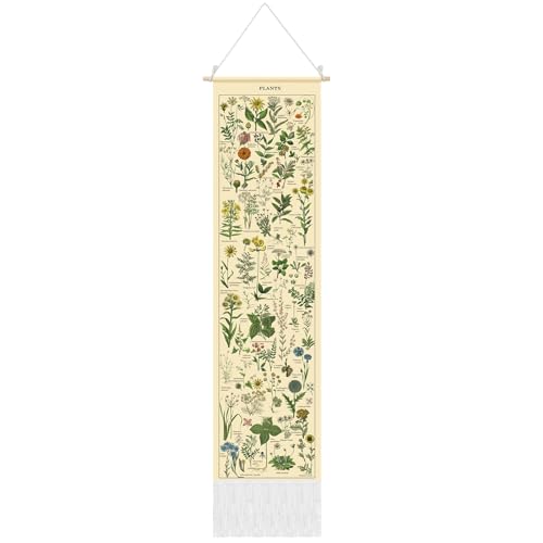 Tegeme Long Vertical Botanical Tassel Tapestry