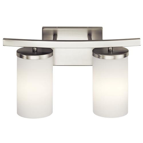 Image of Kichler Crosby 15 inch 2 Light Vanity Light Satin Etched Cased Opal Brushed Nickel
