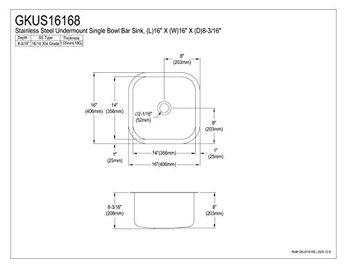 Kingston Brass Gourmetier Gkus16168 Undermount Single Bowl Bar Sink 16X16X8 (Lxwxd) Brushed Stainless Steel #TOP1