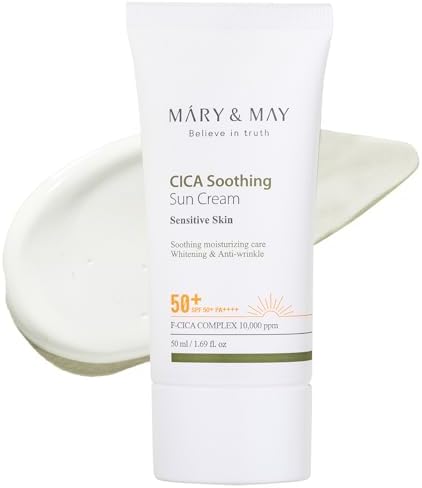 Mary&May Centella (CICA) Soothing Sun Cream SPF 50+ PA++++ 50ml | Korean facial sunscreen | for sensitive skin | no white cast | lightweight | hydrating | fragrance-free | vegan | reef-safe