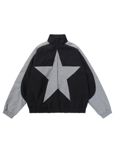 Aelfric Eden Reflective Stripe Star Zipper Jacket Graphic Oversized Lightweight Jacket Casual Comfy Soft Coats