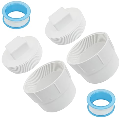 Image of 4 Inch PVC Sewer Cleanout Adapter with Plug Pipe Fitting, DWV Flush Sewer Cleanout Cap for Outdoor Garden, RV, Drainage Piping System, Pack of 2