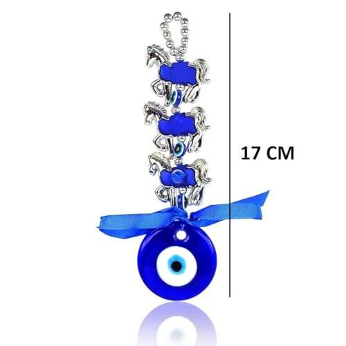 Image of BLUE BEADS Turkish Feng Shui Vastu Blue Glass Evil Eye Hanging /Door Hanging Nazar Batu for Protection and Good Luck - Perfect for Gifting Home or Office (Horse)