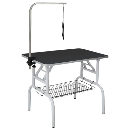 トリミングテーブル 折り畳み リミングテーブル 折りたたみデスク 犬 トリミング台 大型犬 中型犬 小型犬 グルーミングテーブル 折畳機能 静電気防止 トリミングアーム (ブラック,80*50*80CM)