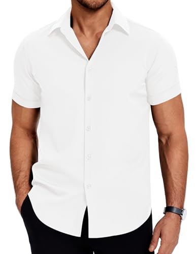 COOFANDY Kurzarmhemd Herren Sommer Hemd Bügelfrei Business Hemden Freizeithemden Regular Fit Männer Casual Oberhemd Weiß L COOFANDY Kurzarmhemd Herren Sommer Hemd Bügelfrei Business Hemden Freizeithemden Regular Fit Männer Casual Oberhemd Weiß L