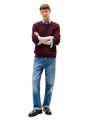Image of Tommy Hilfiger Men's Cable Knit Crewneck Sweater Lightweight Pullover