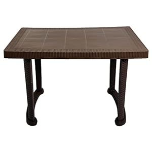 Esquire Trofi Plastic Dining Table Brown, 4 Seater Cane Matte Surface