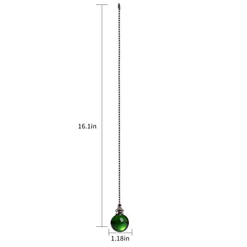 Image of Ceiling Fan Pull Chain Set - 2 pieces Green Crystal Ball 30mm Diameter Fan Pull Chains 20 Inch Ceiling Fan Chain Extender with Chain Connector Home Wedding Decor Ornament Pendant