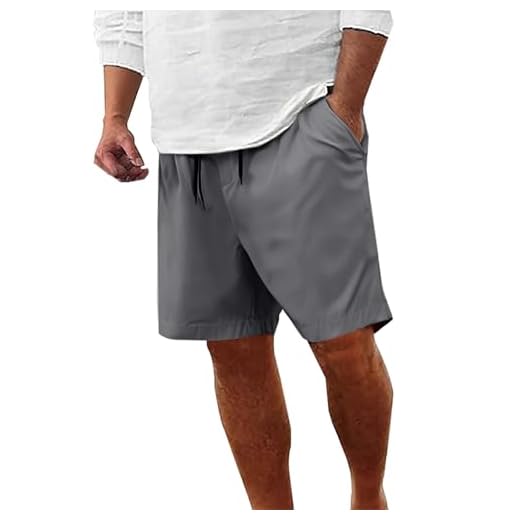 Mens Chino Shorts Elastic Waist Drawstring Short Trousers Lightweight Summer Beach Loose Fit Shorts Fitness Running Breathable Half Pants Gym Running Workout Activewear Dark Gray