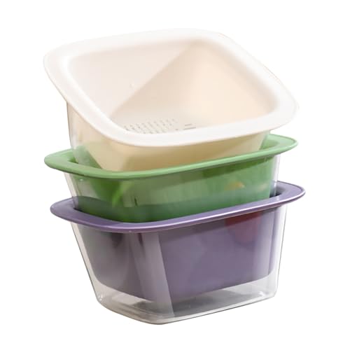 HOLIDYOYO 3個点双野菜洗いバスケット 食器用水切りごと兼用 耐久プラスチック製 多機能フルーツクリーナーボウル 米洗いと調理用混合ボウル