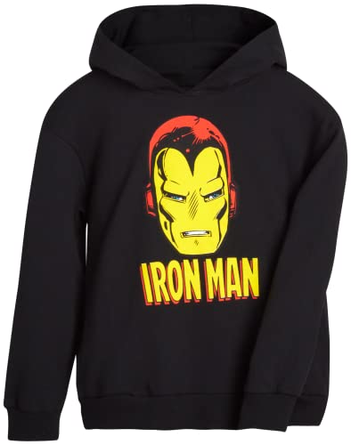 Marvel Boys' Avengers Fleece Hooded Sweatshirt – Captain America, Spider-Man, Iron Man Pullover Hoodie (Size: 2T-18), Size 5, Iron Man Big Face Black #TOP12