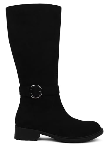 Image of ELLE Women High-Top Block Heel Fashion Boots With Buckle Detail