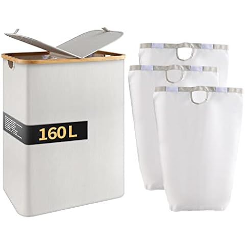 Hibisaws 160L Cesto Ropa Sucia con Tapa y Compartimentos Cover