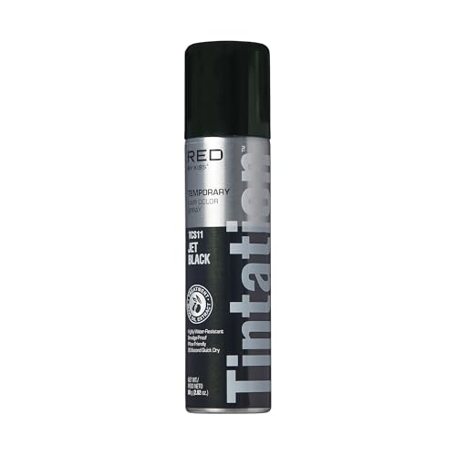 Red by Kiss Tintation Temporary Hair Color Spray Instant Gray Root Touch Up Coverage Water-Resistant & Smudge-Proof Easy Wash Out Barber & Hairline Touch-Up Quick-Dry (Jet Black 2.82 oz)