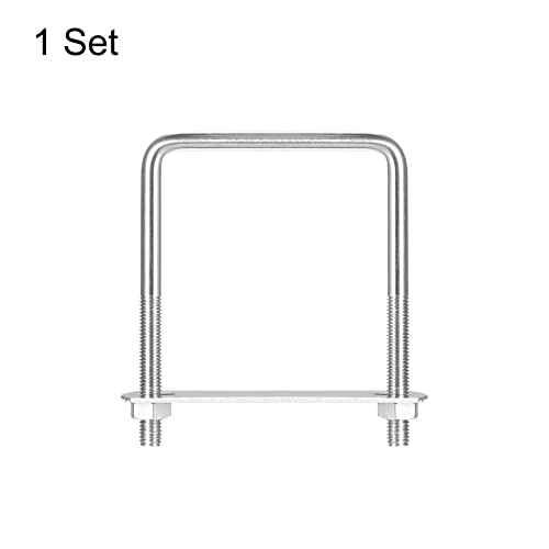 Image of uxcell Square U-Bolts, 77mm(3.03 inch) Inner Width 110mm Length M8 304 Stainless Steel U Clamp Bolt with Nuts and Plates, for Boat Trailer
