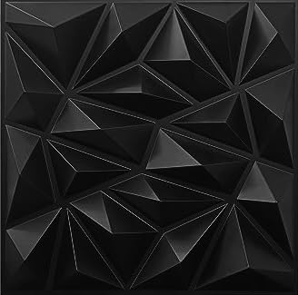 Image of 3D Wall Panels Black Colour I Diamond Stone Design I Embossed and Paintable I Panel Size 20 inch X 20 inch I Pack of 12 Panels I Wall Covering Area 33.06 Sq.Ft. (PVC)