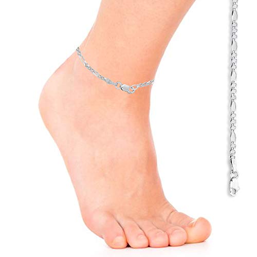 Image of Ritastephens 14k White Gold Figaro Chain Anklet Ankle Bracelet 2.6mm Width