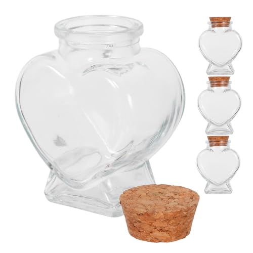 ROMISBABA 4 piezas Frascos de Vidrio con Tapa de Madera Forma de Corazón para y Perfume Botellas Transparentes Decorativas para DIY y Almacenamiento Pequeño