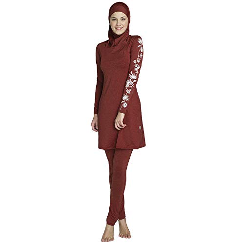 Gofodn Robe Musulmane Femme Turque, 2019 Élégant Chic Jupe Les Femmes Musulmanes à Manches Longues Musulmanes Couvrent Complet des Costumes De Maillots De Bain Modestes Burkini Vintage （ Rouge，4XL）