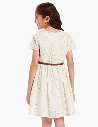 Image of Amazon Brand - Jam & Honey Girl's 100% Soft & Pure Cotton Comfortable and Stylish Printed Woven Dress with Short Sleeves and Belt - Perfect for Every Occasion
