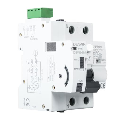 DEWIN Diferencial Auto Rearmable, 2P 63A 30mA Interruptor Diferencial Rearme Automatico Rearmador Automatico Diferencial RCCB Inteligente Interruptor de Protección de Bajo Voltaje