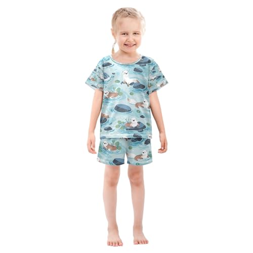 senya Otter on Pond Summer Pajamas Set Short Cotton Sleepwear 2 Piece3