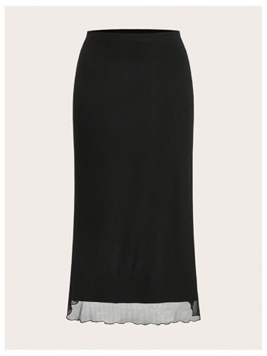 Verdusa Women's Plus Size High Waisted Maxi Skirt Casual Mesh Layered Long Bodycon Skirts2