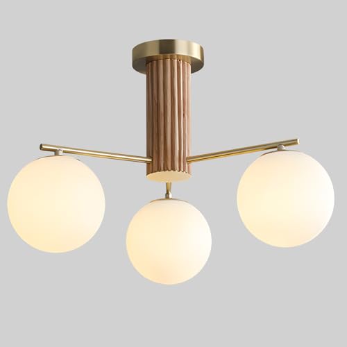 KCO Illuminazione 3 Luce Bianco Latte Lampadario Vetro Oro Globo Montaggio a Filo Plafoniera Ottone Antico Cucina Plafoniera MCM Soggiorno Camera da Letto Apparecchio di Illuminazione