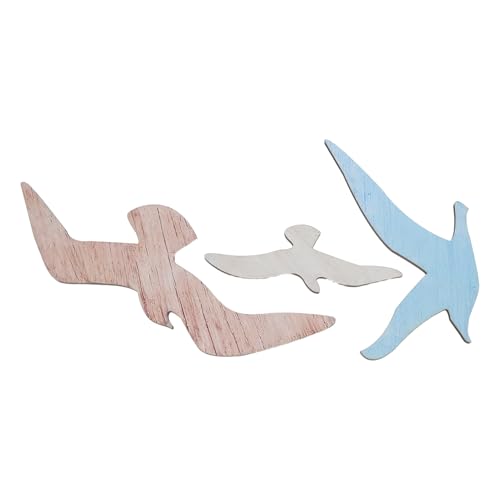 PRETYZOOM 3piezas Escultura Mural Gaviota Decoración Costera Madera Aves Marinas