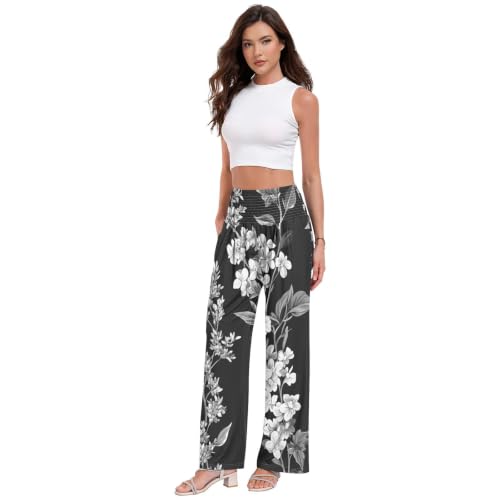 Pantalon long décontracté de haute qualité imprimé noir floral - 2
