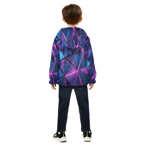 Vibrant Blue Triangular Toddler Fleece Jacket Girl Boys Hooded Fleece Jacket Coat Warm Outwear Zip-up 3-10T4