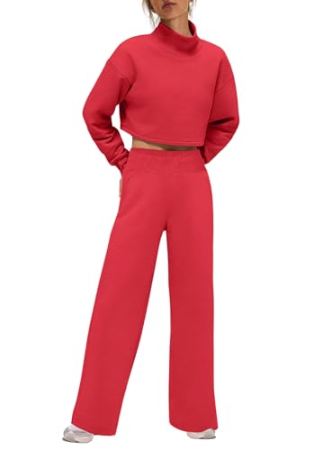 Panadila Women 2 Piece Lounge Set Matching Sweat Sets Mock Neck Sweatshirt and Wide Leg Sweatpants Casual Fall Outfits