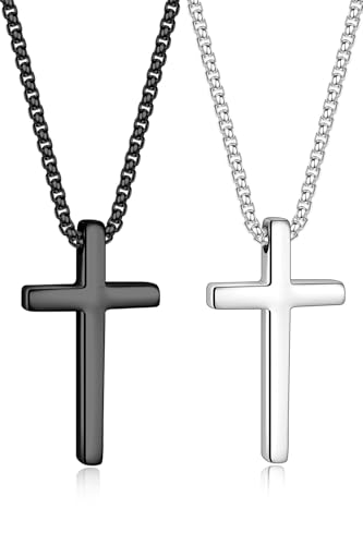 TINGN Ketten für Herren - Kreuzkette Silber Kette Kreuz Halskette Geschenk Junge Silberkette Herren KreuzAnhänger Schwarz Ketten für Männer Kette mit Kreuz Geschenke für Männer