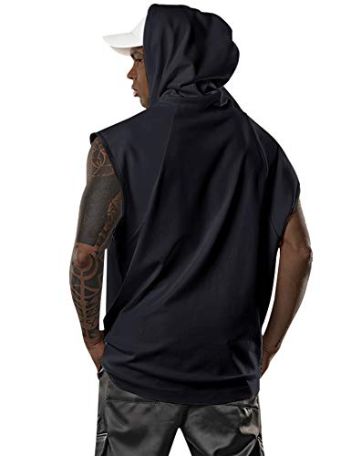 Aixdir Hooded Tank Tops Men Gym Tank Tops Sleeveless Hoodie Workout Shirt Black #TOP4
