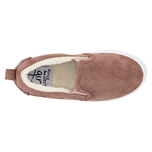 Olivia Miller Kid's Girl Fashion Shoes, Blush Pink Faux Fur Lined Rubber Sole Slip On Round Toe Casual Classic Comfortable Low Top Flat Loafers Fashion Sneakers #TOP5