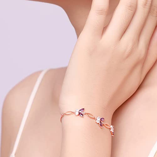 Nieboa S925 Sterling Silver Purple Butterfly Bracelets For Women,Cute And Charm Wrist Bracelets Jewelry Gift For Women Teen Girls… (Rose Gold) #TOP2