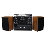 Soundmaster MCD5600 Stereoanlage mit Plattenspieler DAB+ Doppelkassette CD-Player USB MP3 Bluetooth Encoding Digitalisierung 75 Ohm Antennenanschluss, Farbe:braun