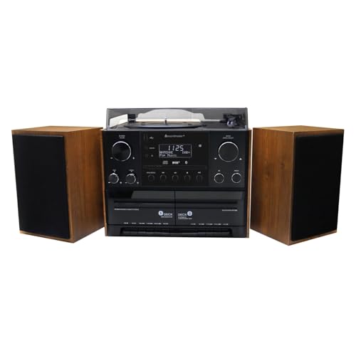 Soundmaster MCD5600 Stereoanlage mit Plattenspieler DAB+ Doppelkassette CD-Player USB MP3 Bluetooth Encoding Digitalisierung 75 Ohm Antennenanschluss, Farbe:braun