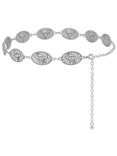 Women Chain Belts For Dresses Jeans Western Cowgirl Waist Links Belt Adjustable Metal Concho Belt