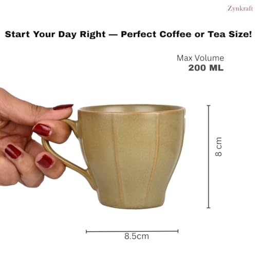 Image of Ceramic Tea Cup | Coffee Mug Set of 4 - Matte Finish Stoneware Tea Cups, Microwave & Dishwasher Safe, Elegant Daily Use Cups for Home & Office, Capacity - 200ml Each (Pista Green)