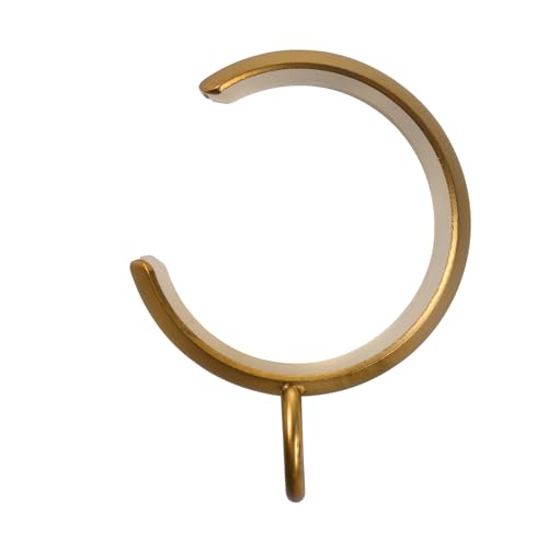 Image of TWOPAGES 10 Pcs C Shaped Bypass Curtain Rings for French Return Rods, Gold Heavy Duty Iron Passing Drapery Rings with Eyelets, Glide Smoothly Over Center Brackets, Burnished Brass