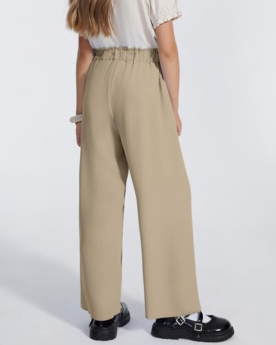 Image of Girls Wide Leg Palazzo Pant Loose Straight Cute Bow Waist Spring Summer Lightweight Dress Pant for Kids 5-14Y