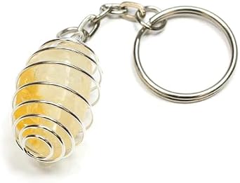 ASTROGHAR Natural Citrine Crystal Tumble Shaped Cage Key Chain Key Ring For Chakra And Reiki Healing
